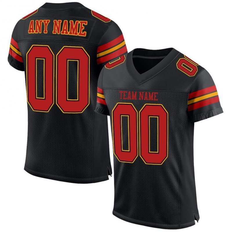 5b36431df55c8df6bc00c4781b4b9d45 Men's Custom Black Scarlet-Gold Mesh Authentic Football Jersey - Image 1