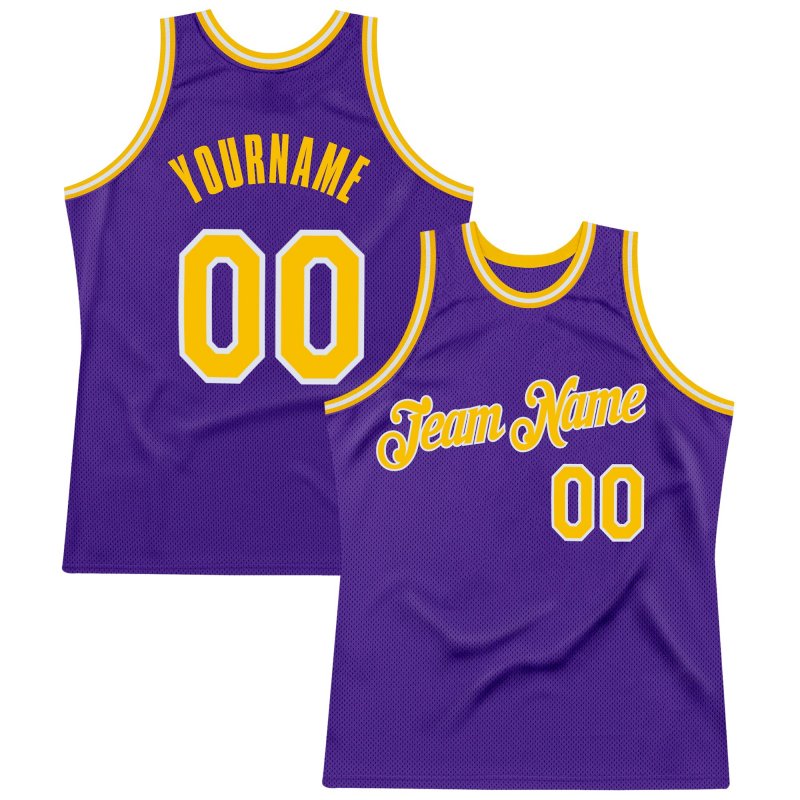 5d3e52c10def8154a626fcb8490dc2f1 Men's Custom Purple Gold-White Authentic Throwback Basketball Jersey - Image 1