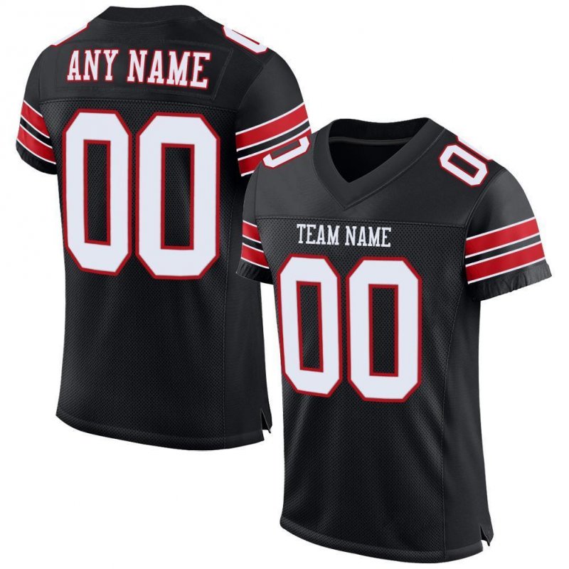 aa5dafc5e5e4db56df39acf9c07ac78a Men's Custom Black White-Red Mesh Authentic Football Jersey - Image 1