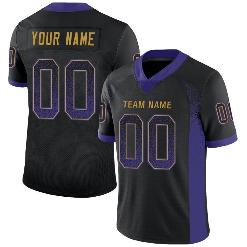b9db107f0fb089b0ff0492e6ee026333 Men's Custom Black Purple-Old Gold Mesh Drift Fashion Football Jersey - Image 1